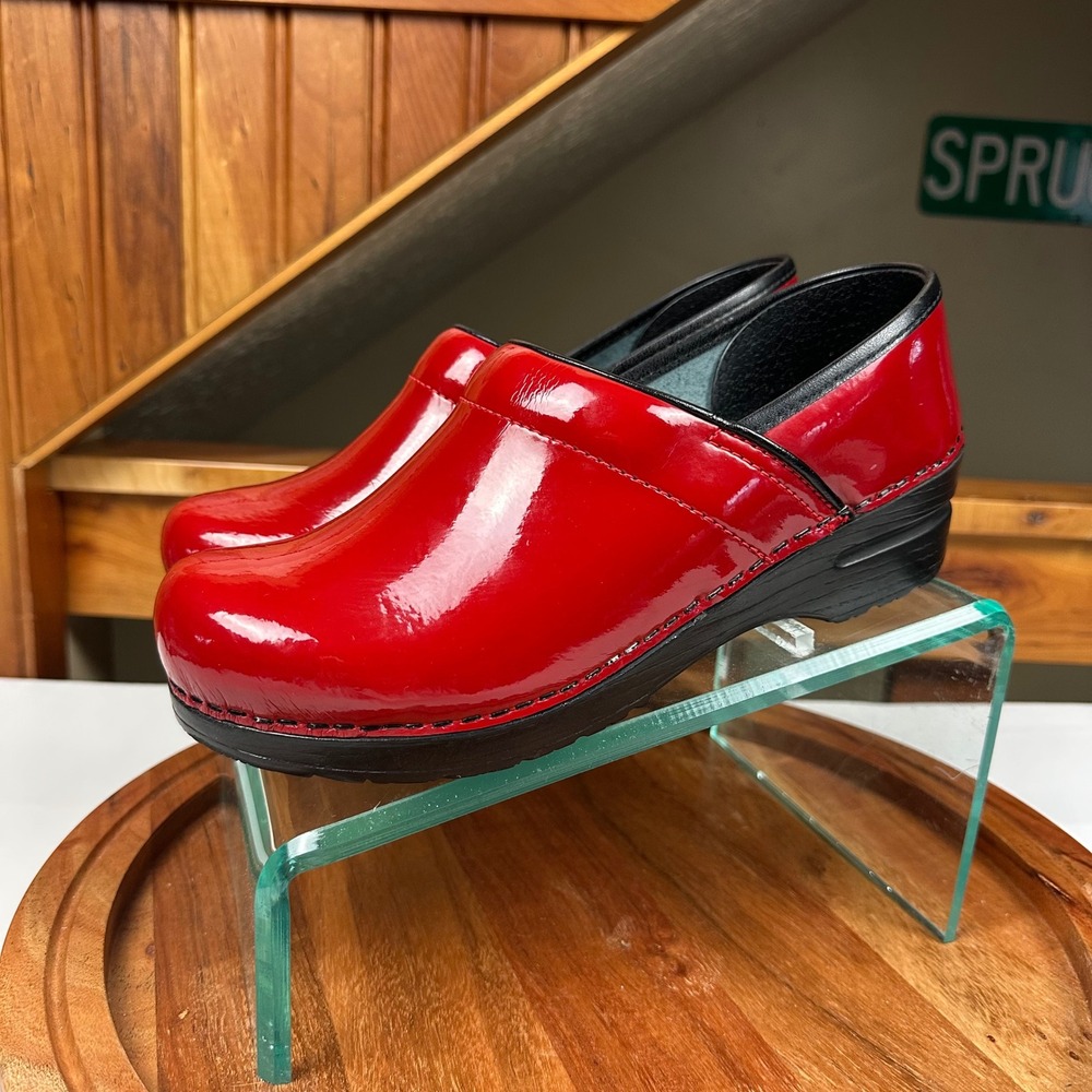 Sanita Professional Red Patent Leather Clogs Women Size 38